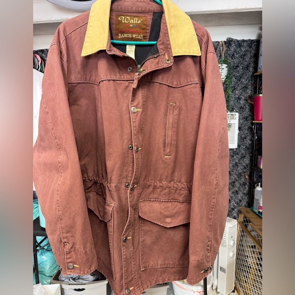 Walls Men's XL Ranch Wear maroon/brown  duck canvas corduroy collar broke-in